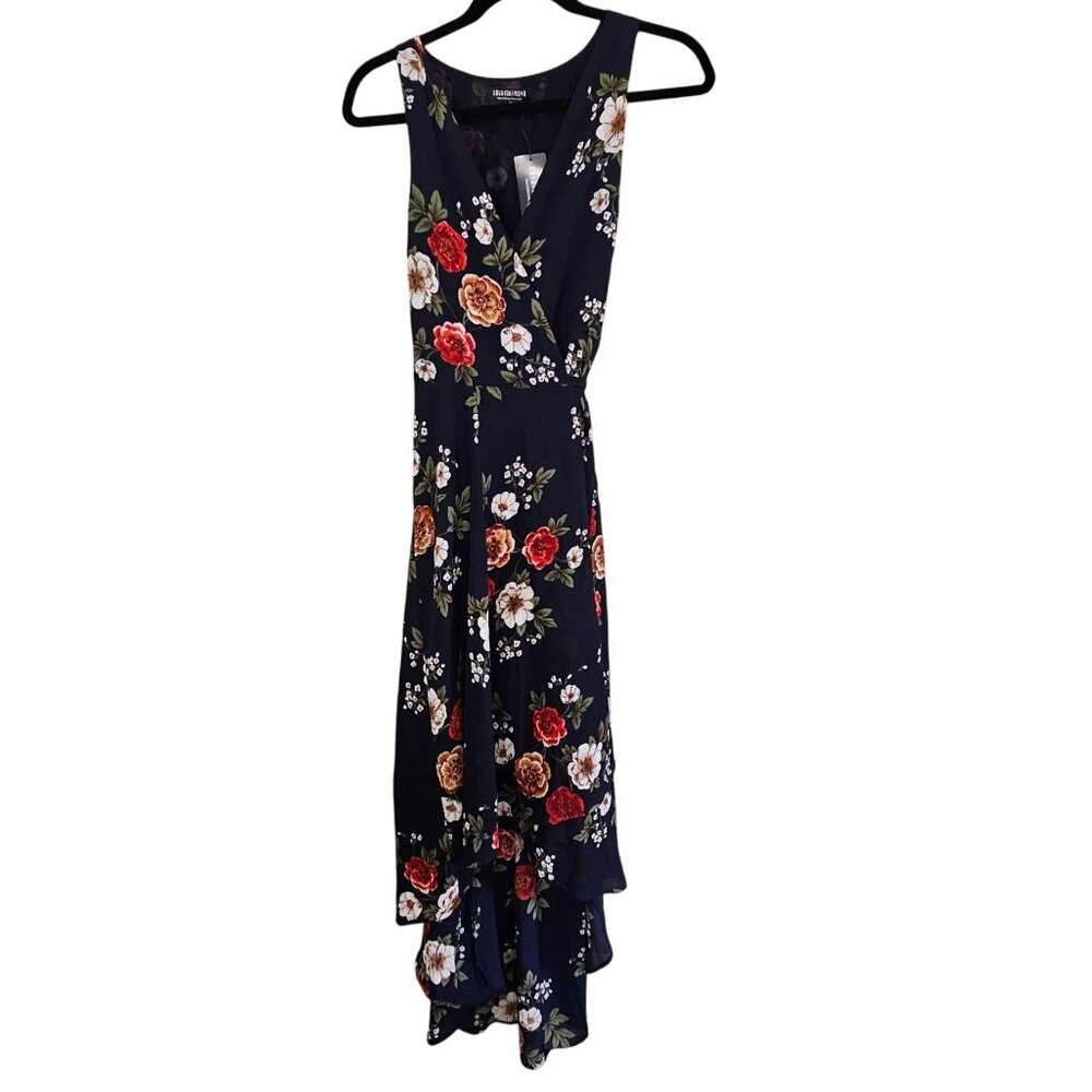 Fashion Nova Sonoma Wrap Dress Medium Navy Floral Print Sleeveless Womens